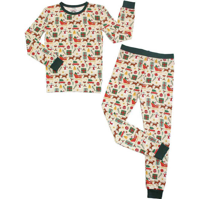 Vintage Kids Christmas Long Sleeve Two-Piece Bamboo Pajama Set - Pajamas - 1