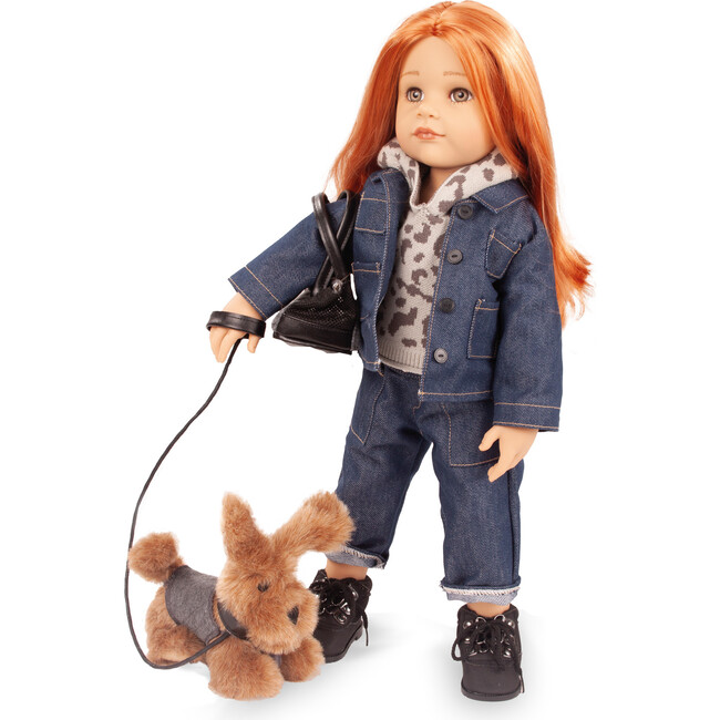 Gotz Hannah And Her Dog Polly 19.7" Standing Doll Set with Red Hair & Accessories