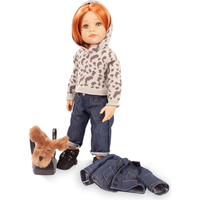 Gotz Hannah And Her Dog Polly 19.7" Standing Doll Set with Red Hair & Accessories
