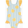 Lemon and Blue Stripe Frill Swimsuit - One Pieces - 1 - thumbnail