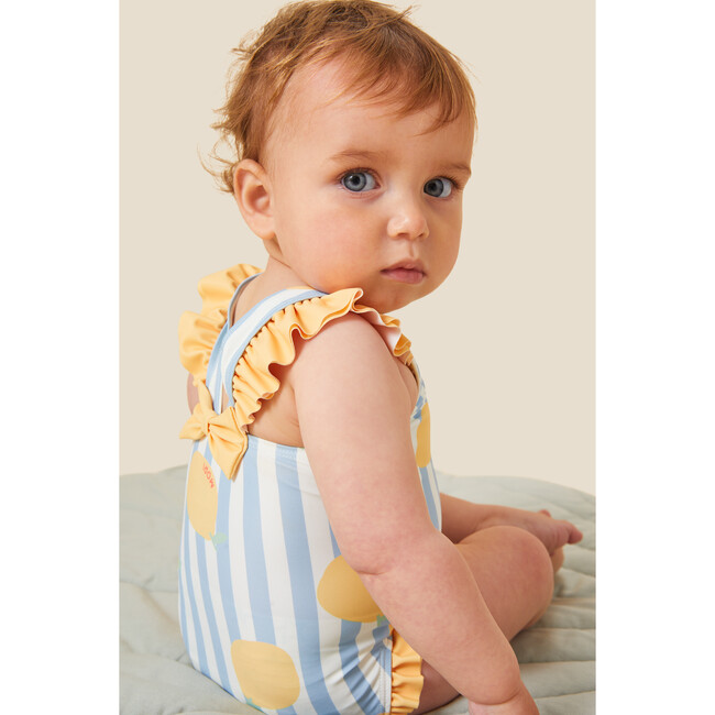 Lemon and Blue Stripe Frill Swimsuit