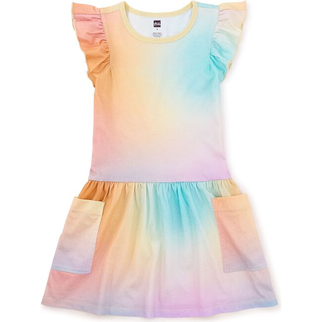 Flutter Sleeve Pocket Dress, Rainbow Gradient