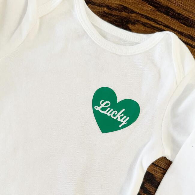 Lucky Heart Print Lap Neck Babesie, White