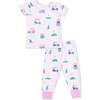 Short Sleeve Loungewear Set, Vintage Golf Carts Pink - Mixed Apparel Set - 1 - thumbnail