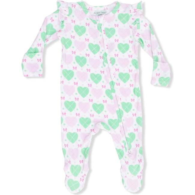 2 Way Ruffle Back Zipper Footie, Heart Argyle
