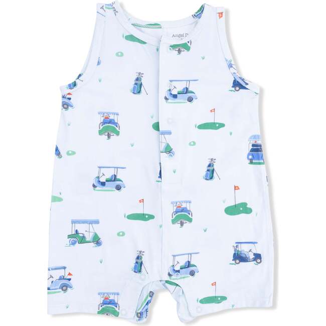Sleeveless Shortie Romper, Vintage Golf Carts Blue