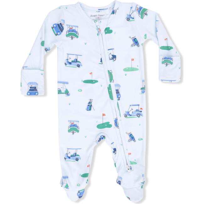 2 Way Zipper Footie, Vintage Golf Carts Blue