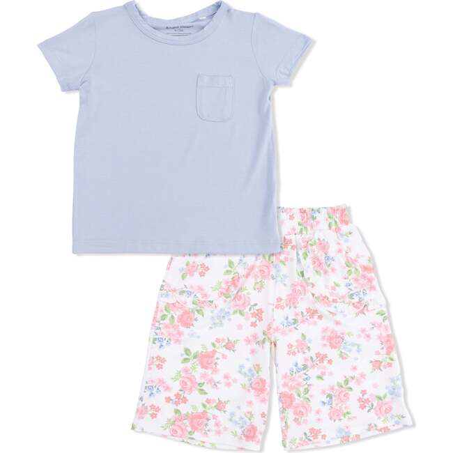 Short Sleeve Shirt with Wide Leg Pant, Cute Little Roses