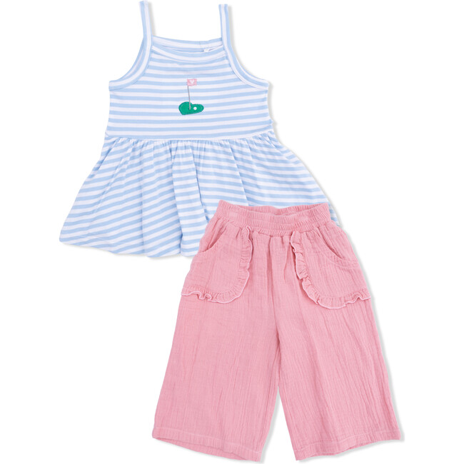 Peplum Tank with Wide Leg Pant, Striped Golf