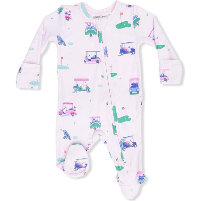 2 Way Ruffle Back Zipper Footie, Vintage Golf Carts Pink