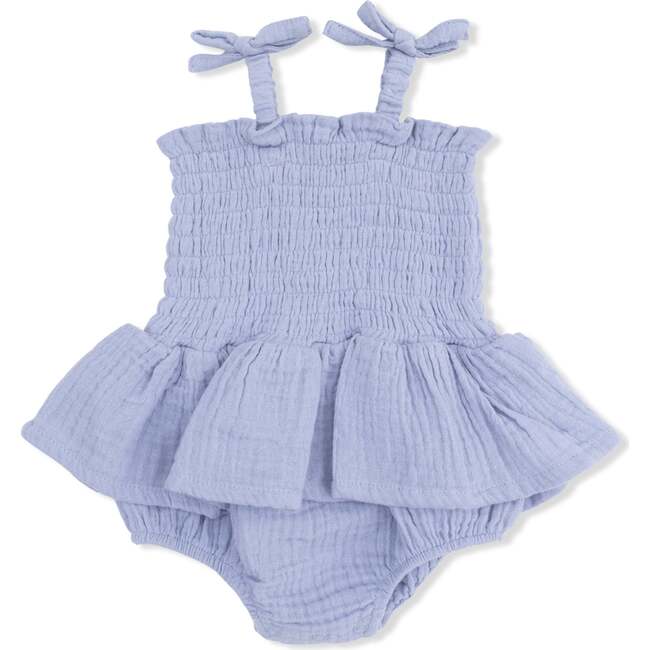 Smocked Bubble with Skirt, Solid Muslin Blue Blizzard