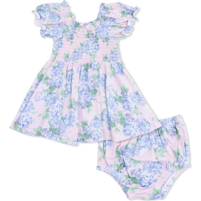 Smocked Twirly Dress and Bloomer, Hydrangeas