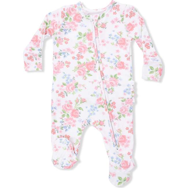 2 Way Ruffle Back Zipper Footie, Cute Little Roses