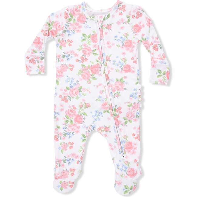 2 Way Ruffle Back Zipper Footie, Cute Little Roses - Footie Pajamas - 3
