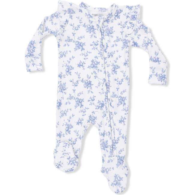 2 Way Ruffle Back Zipper Footie, Baby Blue Vines Floral