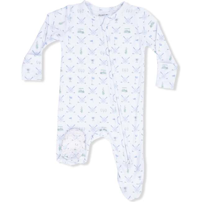 2 Way Zipper Footie, Golf Trellis Blue