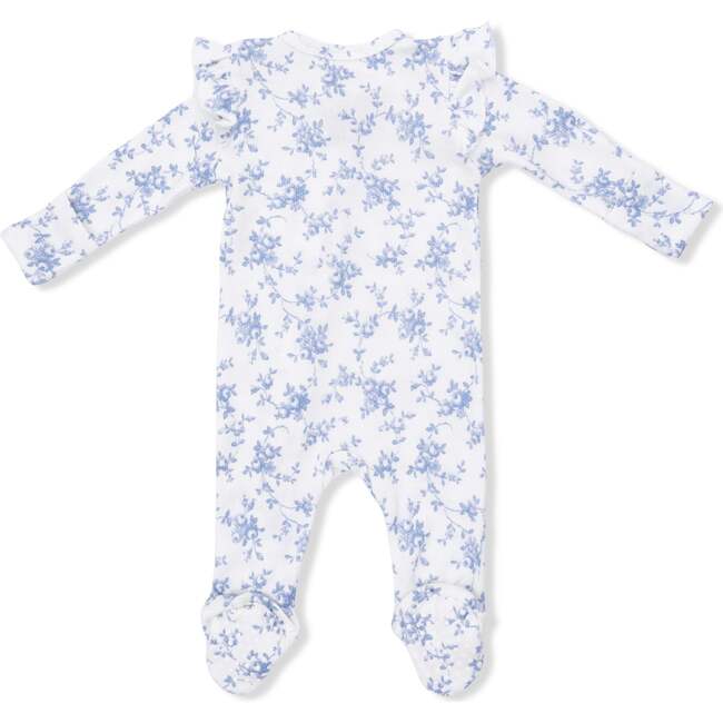 2 Way Ruffle Back Zipper Footie, Baby Blue Vines Floral