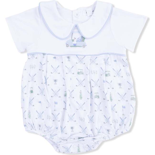 Classic Box Pleat Bubble, Golf Trellis Blue