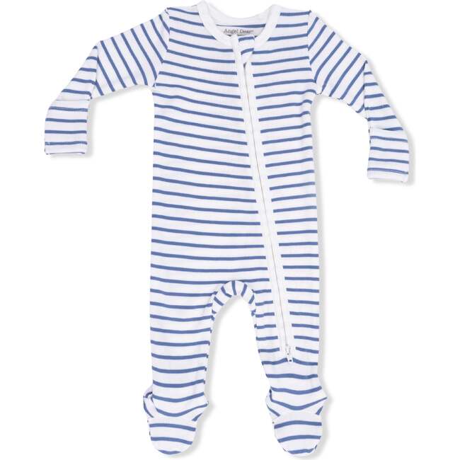 2 Way Zipper Footie, Navy Stripe - Footie Pajamas - 3