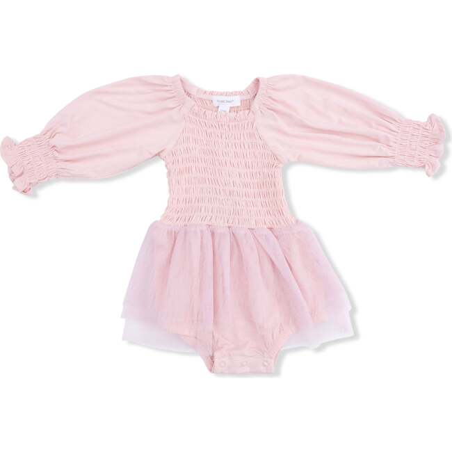 Long Sleeve Smocked Bubble with Tutu, Solid Lotus