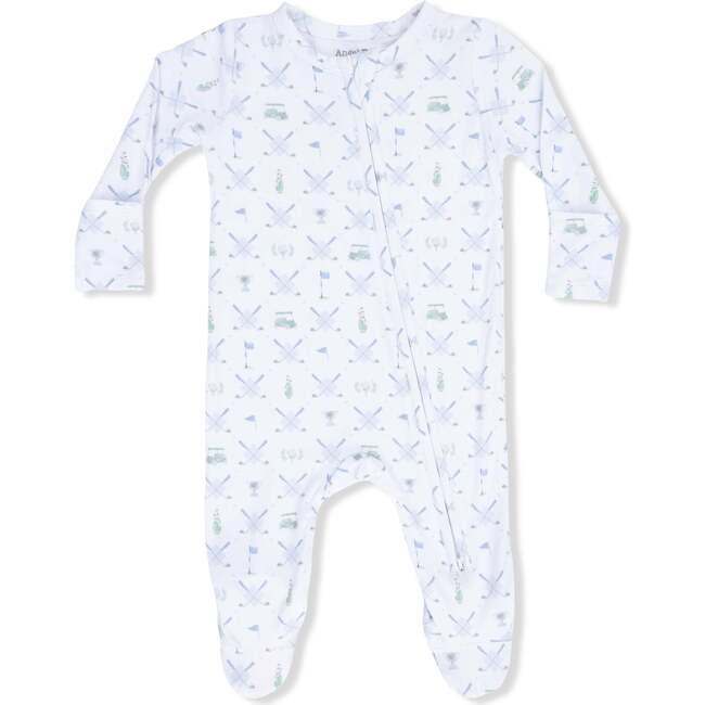 2 Way Zipper Footie, Golf Trellis Blue - Footie Pajamas - 3