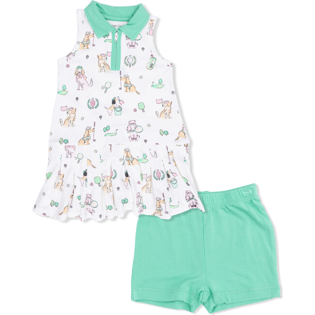 Polo Tennis Dress with Cartwheel Short, Country Club Dogs Pink