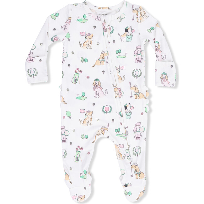 2 Way Ruffle Back Zipper Footie, Country Club Dogs Pink