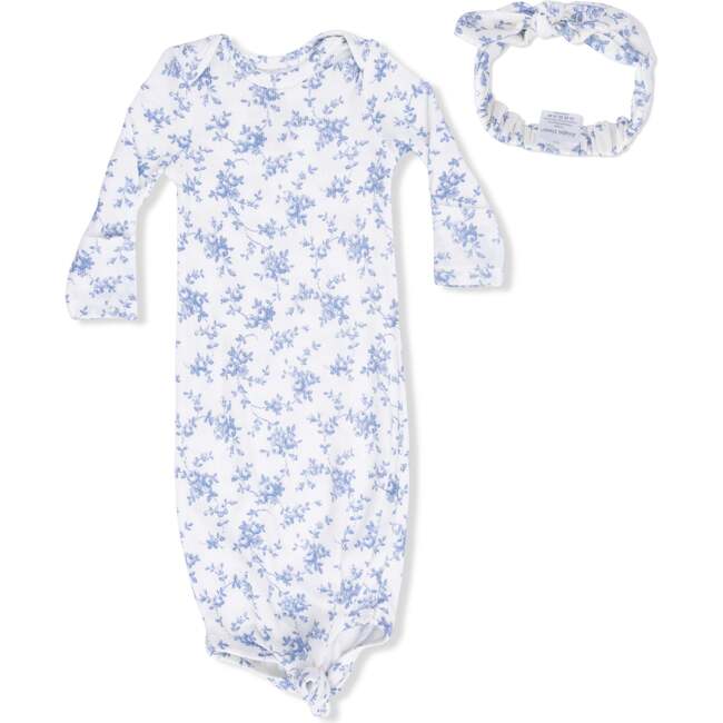 Knotted Gown and Headband, Baby Blue Vines Floral