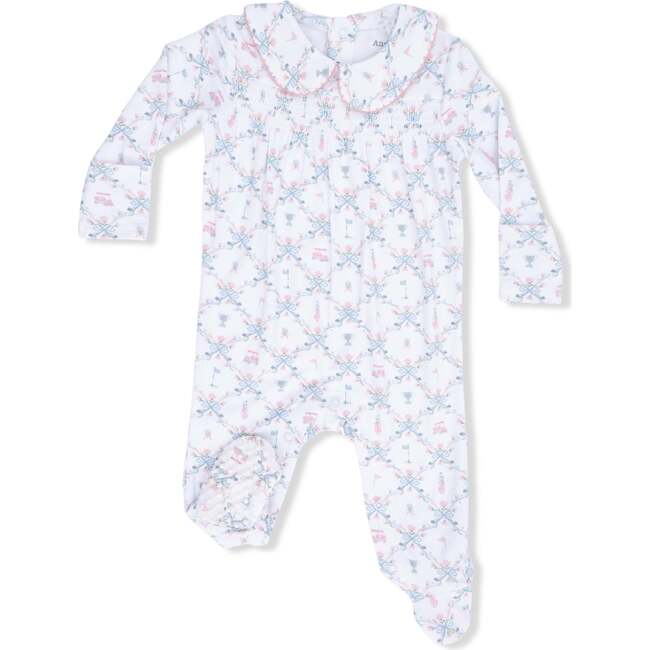Smocked Peter Pan Snap Footie, Golf Trellis Pink