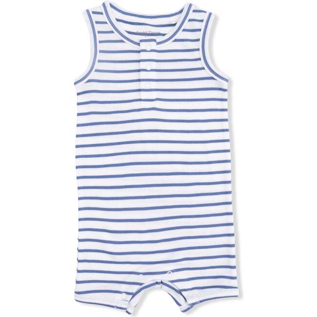 Henley Shortie Romper, Navy Stripe