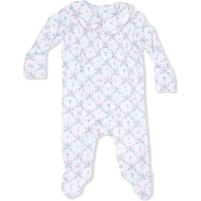 Smocked Peter Pan Snap Footie, Golf Trellis Pink