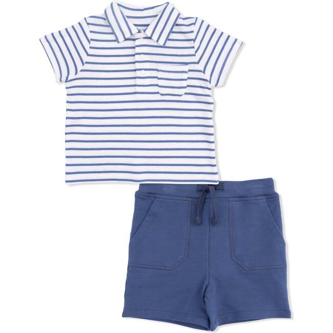 Polo with Everyday Short, Navy Stripe