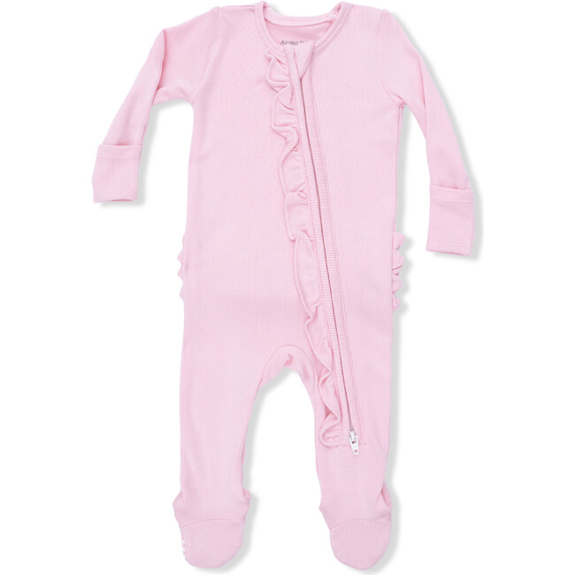 2 Way Ruffle Back Zipper Footie, Solid Romance Rose Rib