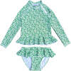 Reese 2-Piece Long Sleeve Peplum Top & Bottom Swimwear, Green Hibiscus - Two Pieces - 1 - thumbnail