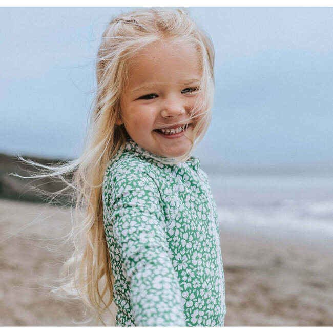 Reese 2-Piece Long Sleeve Peplum Top & Bottom Swimwear, Green Hibiscus - Two Pieces - 3