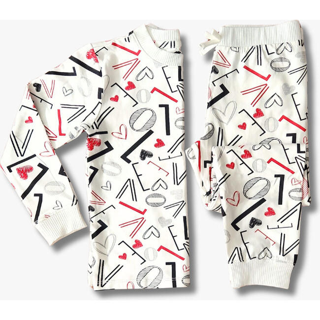 Kids' Unisex Jogger Pajama Set, White Love