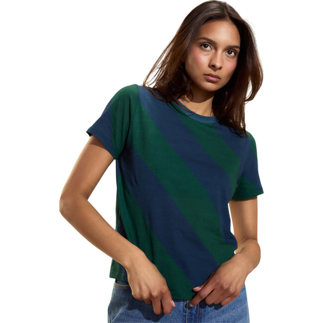 Diagonal Stripe Tee, Green/Navy - Shirts - 3