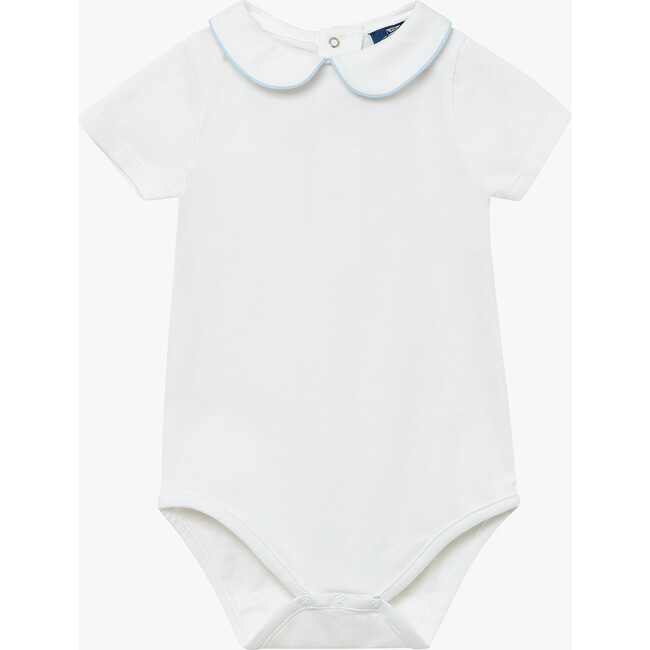 Milo Piped Bodysuit, White/Pale Blue