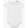 Milo Piped Bodysuit, White/Pale Blue - Onesies - 1 - thumbnail