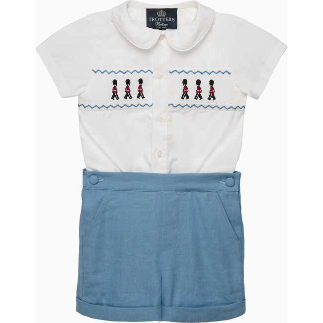 Smocked Guardsman Rupert Set, French Blue/White