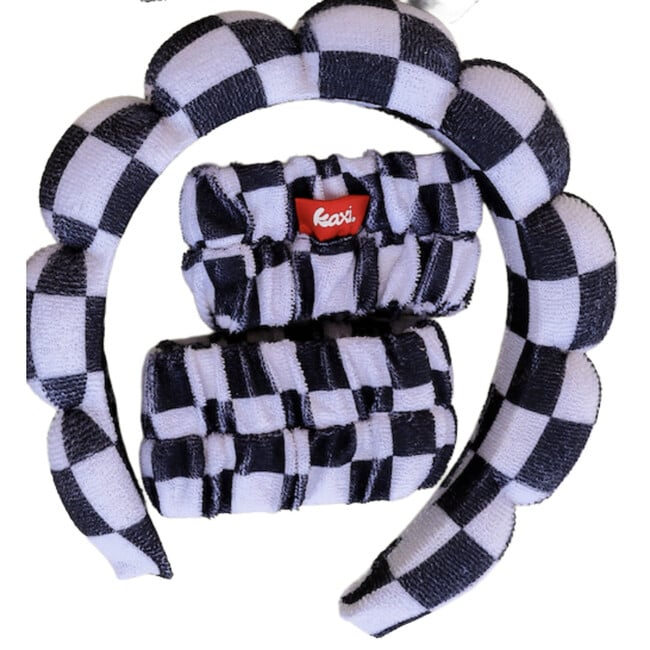 Kaxi GRWM Headband + Wristband Set, Black and White Check