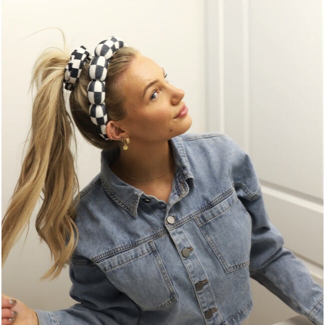 Kaxi GRWM Headband + Wristband Set, Black and White Check