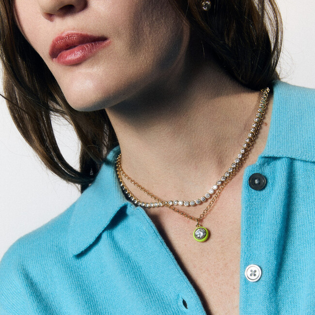 Chartreuse Enamel Bezel Necklace