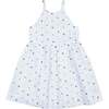 Embroidered Floral Dress, White with Blue Embroidery - Dresses - 1 - thumbnail