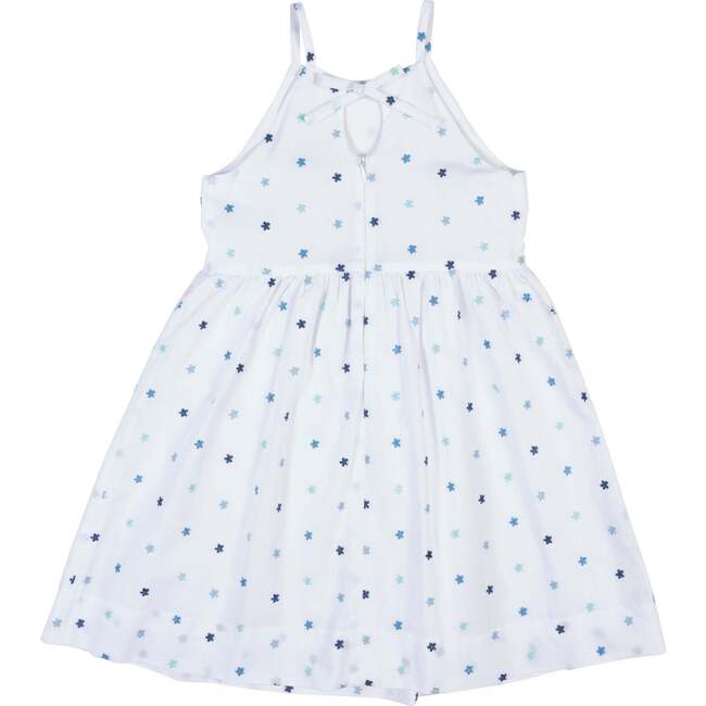 Embroidered Floral Dress, White with Blue Embroidery