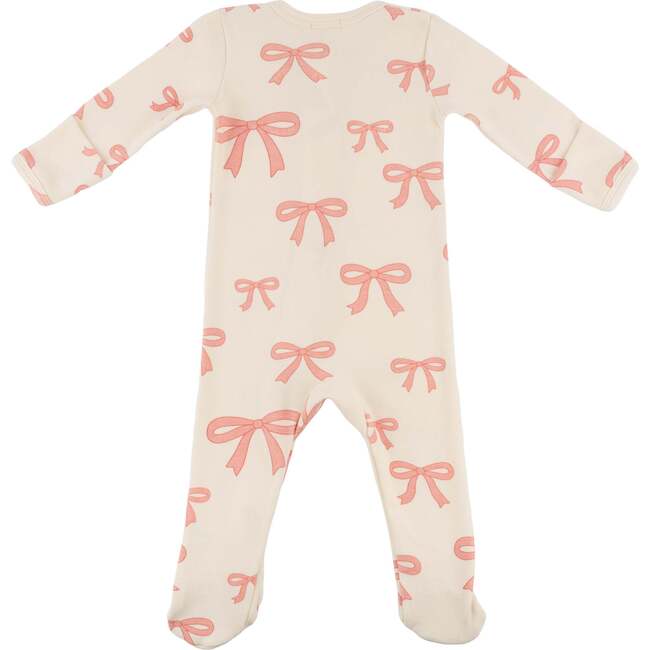 Pink Bows Baby Rib Zipper Footie, Natural - Footie Pajamas - 3