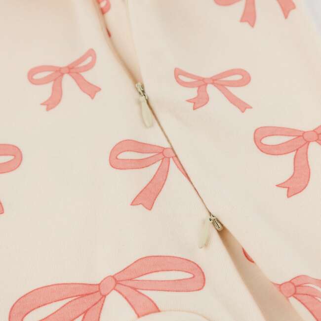 Pink Bows Baby Rib Zipper Footie, Natural - Footie Pajamas - 4