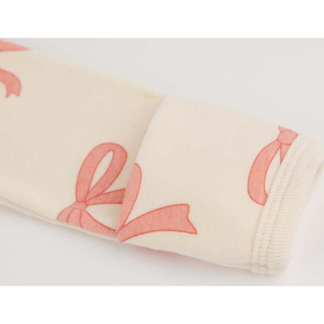 Pink Bows Baby Rib Zipper Footie, Natural - Footie Pajamas - 6