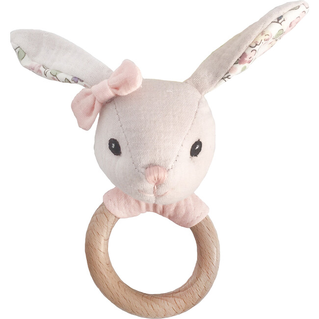 Parisian Petit Bunny Rattle & Swaddle Set, Pink Floral - Rattles - 3