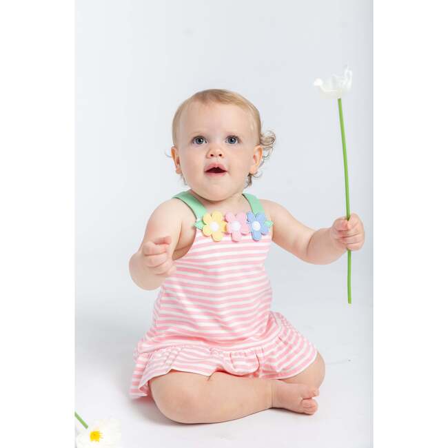 Stripe Knit Romper With Flowers